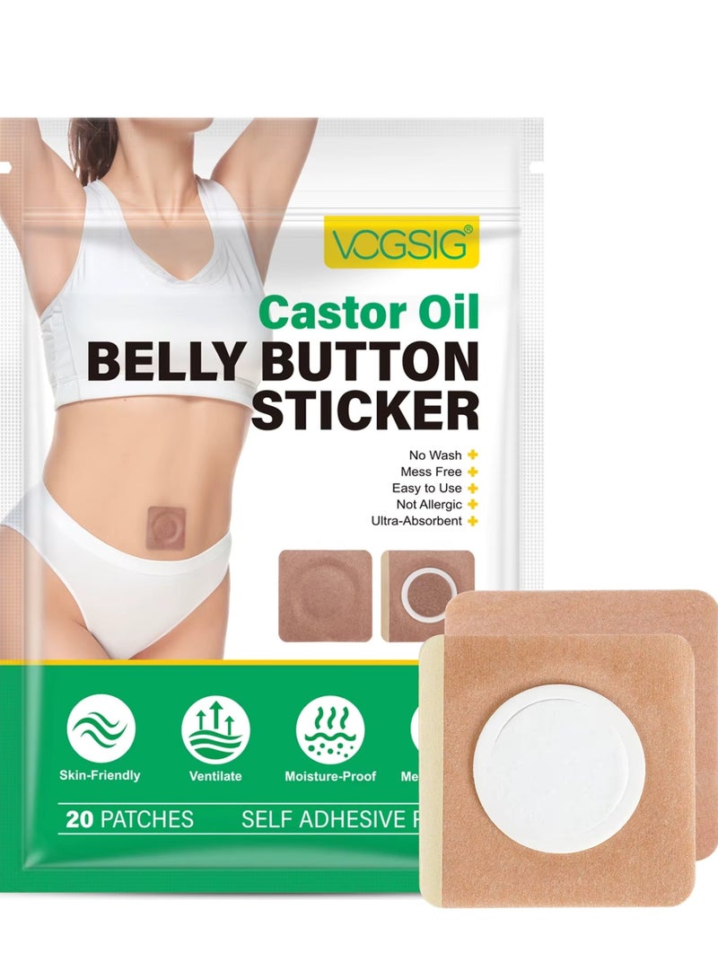 VOGSIG 20 Pcs Castor Oil Belly Button Sticker Disposable Self Adhesive castor oil patches Disposable Castor Oil Pack Wrap Castor Oil Belly Pads Castor Oil Compress Wrap Kit - Image 1